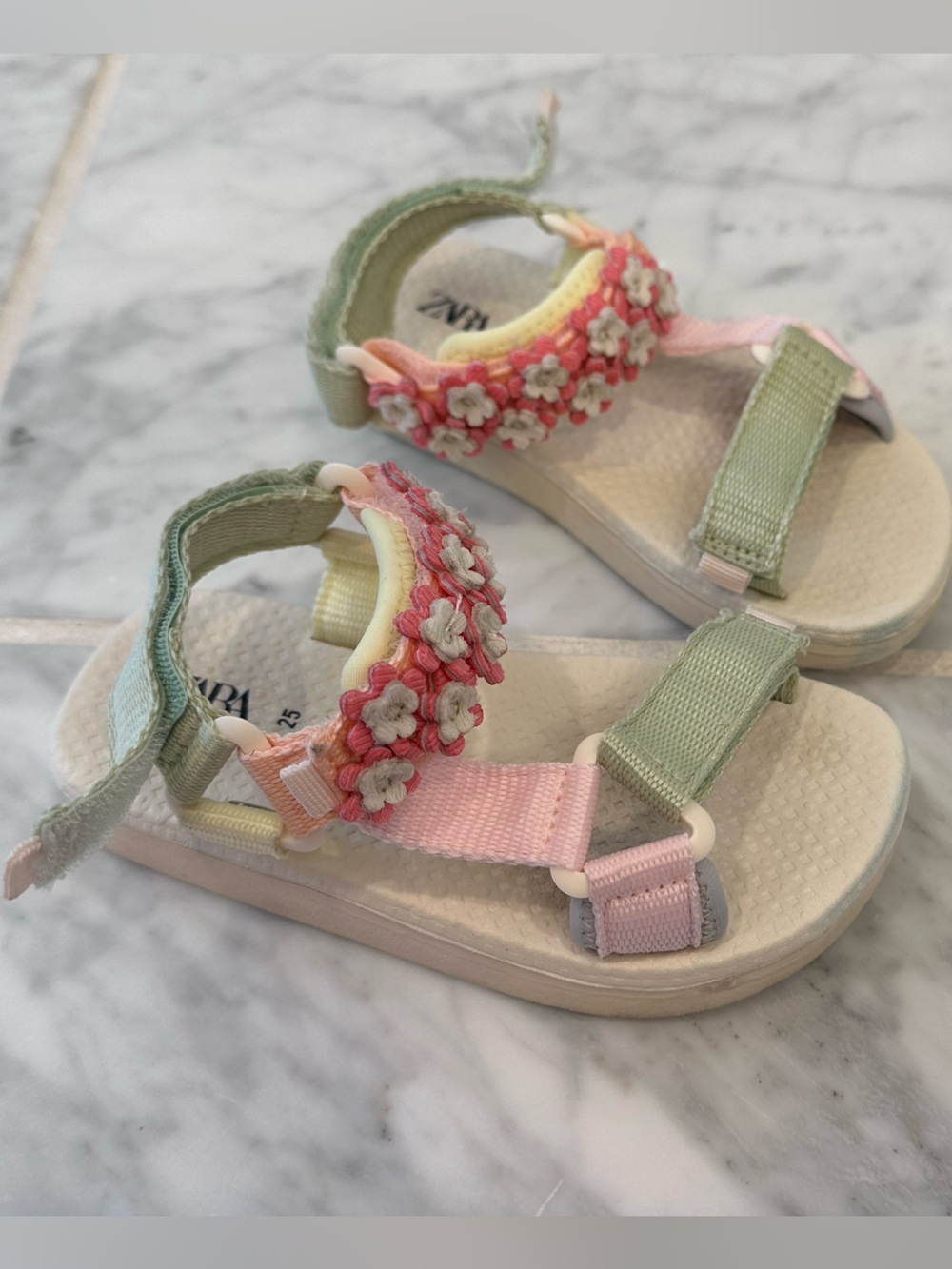 Zara Baby Floral Strap Sandals in Pastel Pink & Green
